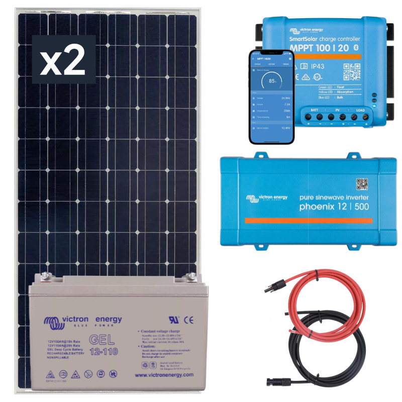 Obrazek produktu Zestaw solarny na łódź 370W z regulatorem MPPT. Akumulator 110Ah. Przetwornica napięcia 230V/500W (SKU: 3093) - importowany z CSV (SunTrack) blank