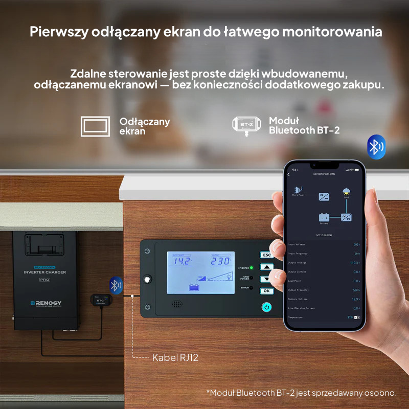 Obrazek produktu Inwerter Ładowarka Renogy Pro 12V 3000W HF (SKU: 5587) - importowany z CSV (SunTrack) blank